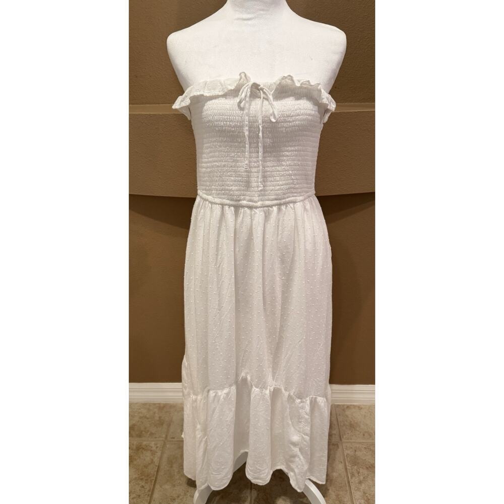 Hollister White Smocked Tiered Midi Sundress Size L